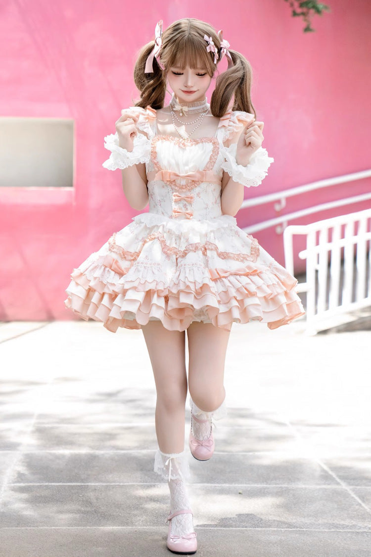 Floral Print Multi-layer Ruffle Bowknot Lace Sweet Lolita Tiered Dress 2 Colors - Product - 8