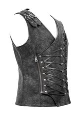 Gray V Neck Fog Flower Shoulder Loop Chest Lace Up Men's Punk Waistcoat - Product - 7