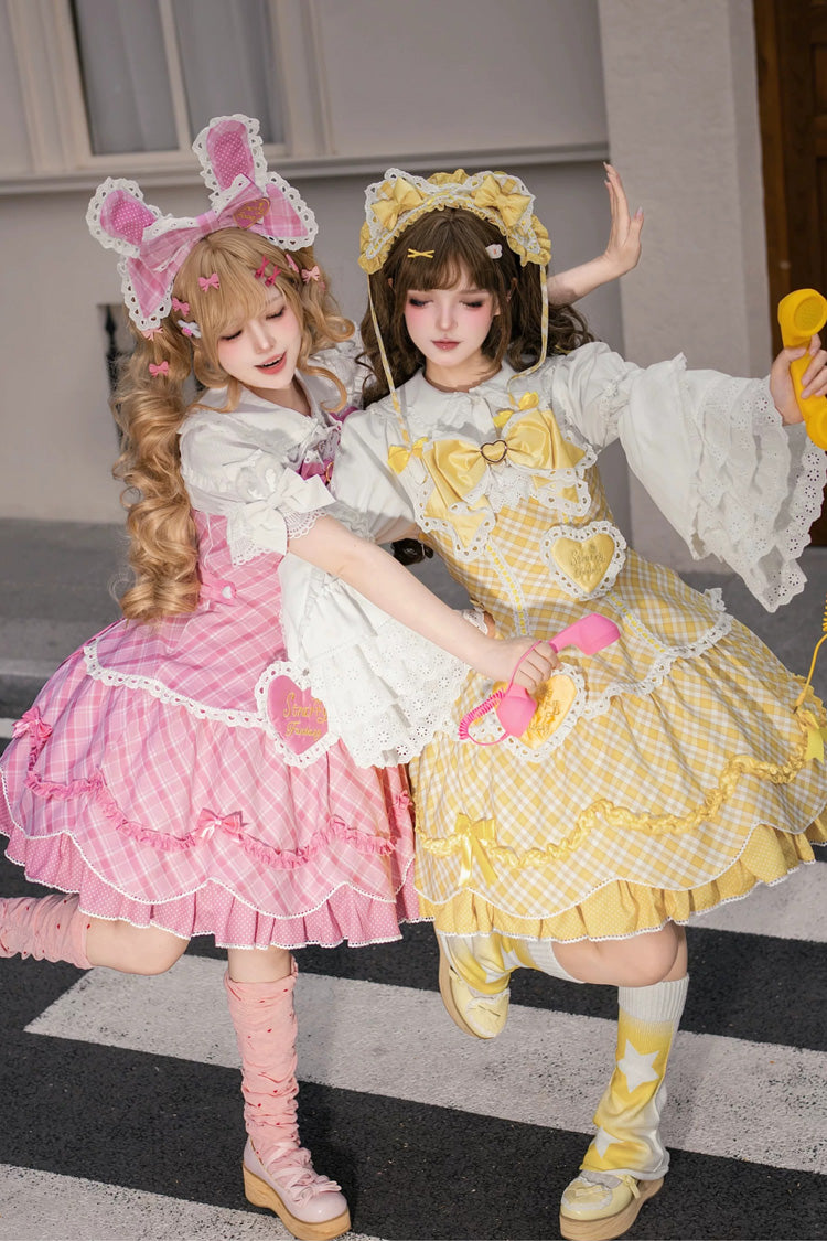 Yellow [Candy Cream Puff Strawberry Cake] Multi-Layered Printed Ruffled Bow Plus Size Sweet Princess Lolita Dress 2 Versions - Product - 2