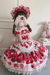 [Dream to Strawberry] Print Ruffle Bowknot Lace Sweet Lolita Jsk Dress 4 Colors - Product - 12