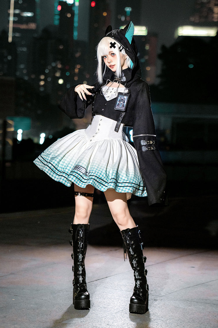 Black/White [Electronic Cat] Print Future Suit Gothic Cool Lolita Dress - Product - 10
