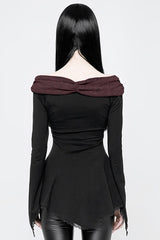 Black Bertha Neck Off Shoulder Long Sleeves Embroidery Women's Punk Blouse - Product - 3