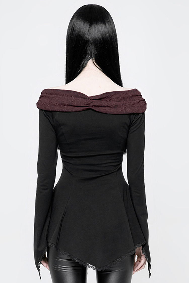 Black Bertha Neck Off Shoulder Long Sleeves Embroidery Women's Punk Blouse - Product - 3