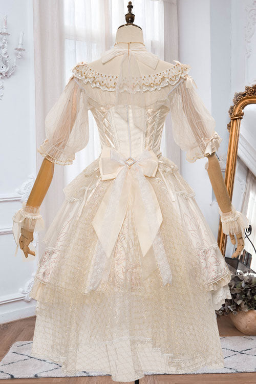 Apricot Gorgeous Hanayome Bowknot Lace Elegant Ruffled Sweet Lolita JSK Dress - Product - 8