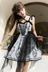 Black/White Sleeveless Butterfly Magic Print Gothic Lolita JSK Dress - Product - 3