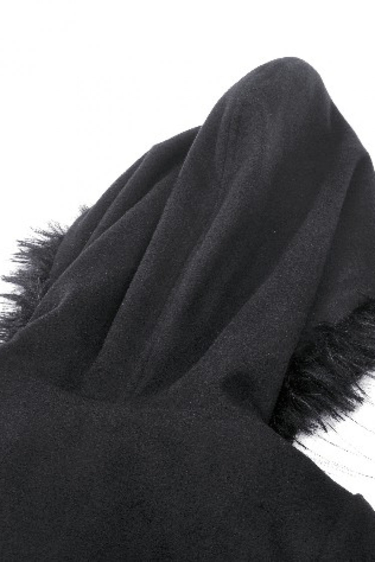 Black Long Bell Sleeves Lace Button Women's Gothic Romantic Coat with Hood - Product - 15