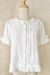 Doll Collar Short Sleeves Ruffle Lace Sweet Lolita Blouse 2 Colors - White - 3