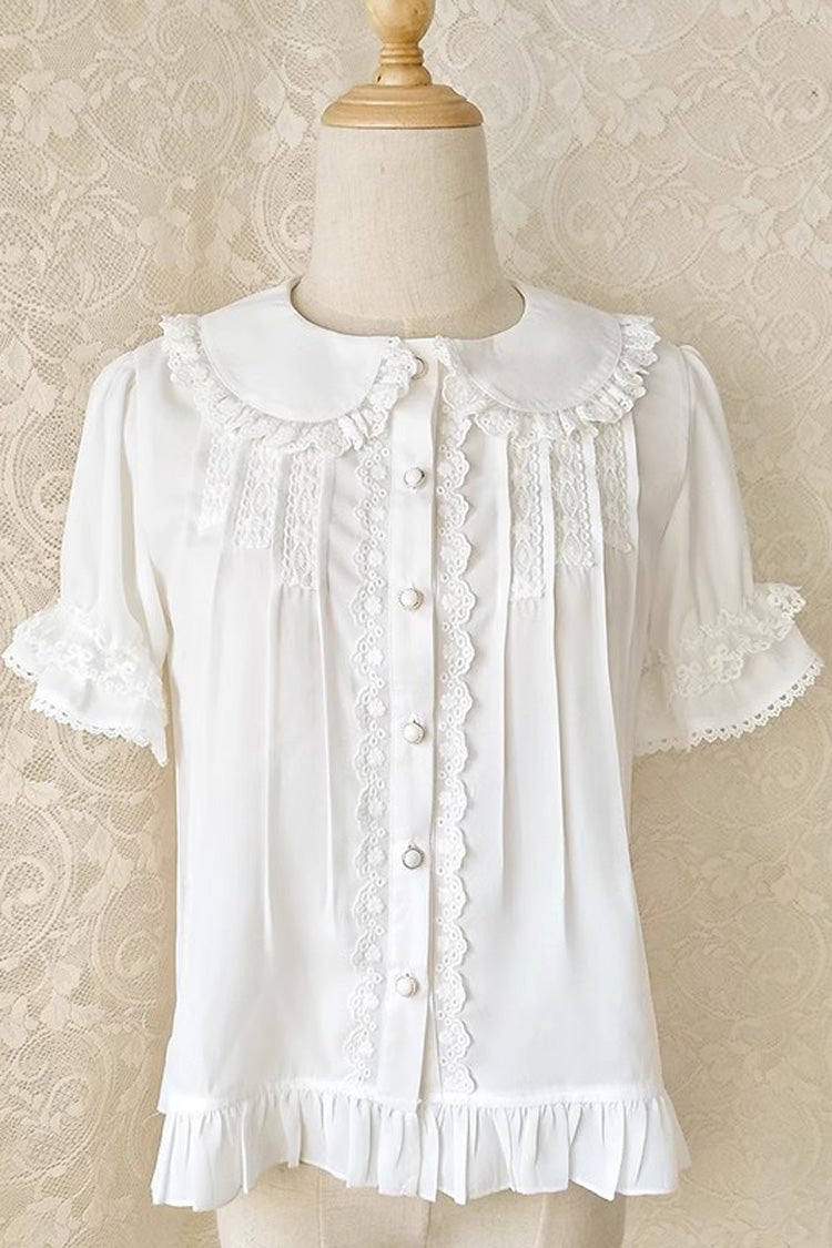 Doll Collar Short Sleeves Ruffle Lace Sweet Lolita Blouse 2 Colors - White - 3