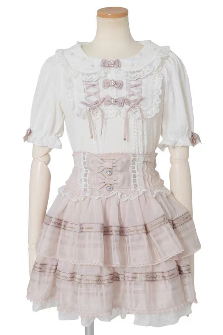 Sweet High Waisted Double-Layered Ruffle Bowknot Stitching Lace Plus Size Japanese Lolita Strap Dress 3 Colors - Pink - 2