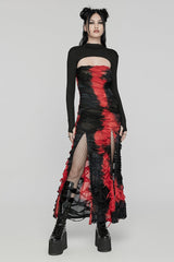 Black/Red Contrast Color Print Ripped Women's Gothic Dress - Product - 4