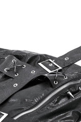 Black Sleeveless Single Shoulder Strap Straps Diagonal Zipper Studded Women'S Punk Faux Leather Vest - Product - 14