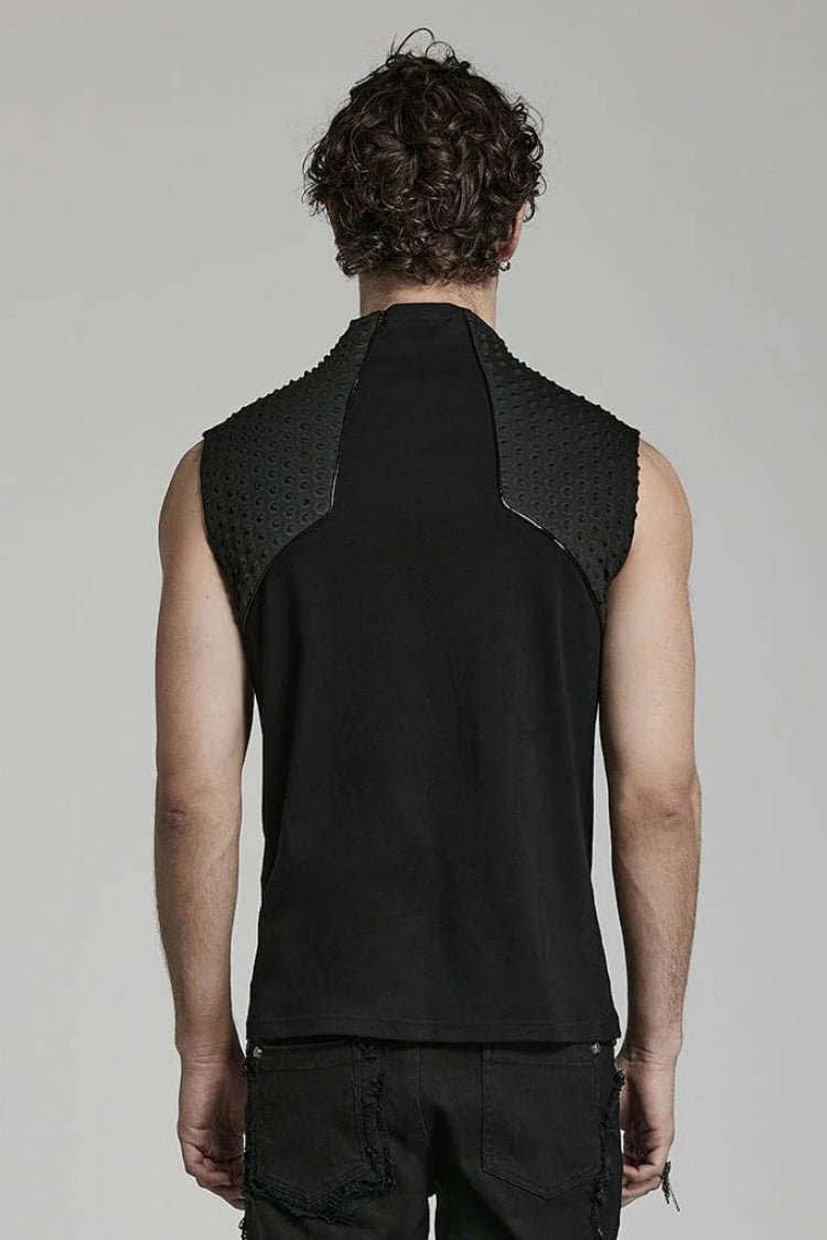 Black Sleeveless Stitching Zipper Mens Steampunk Vest - Product - 3