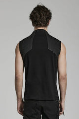 Black Sleeveless Stitching Zipper Mens Steampunk Vest - Product - 3