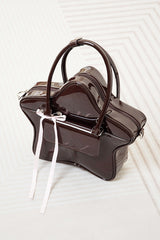 Chocolate Patent Leather Star Bow Sweet Lolita Handbag - Product - 2