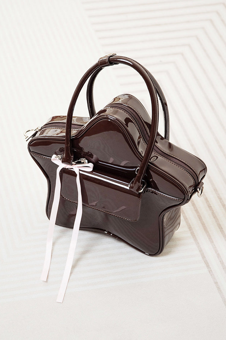 Chocolate Patent Leather Star Bow Sweet Lolita Handbag - Product - 2