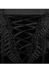 Black Gorgeous Velvet Fabric Embroidered Jacquard Neckline Irregular Hem Trumpet Sleeve Women's Gothic Dress - Product - 8