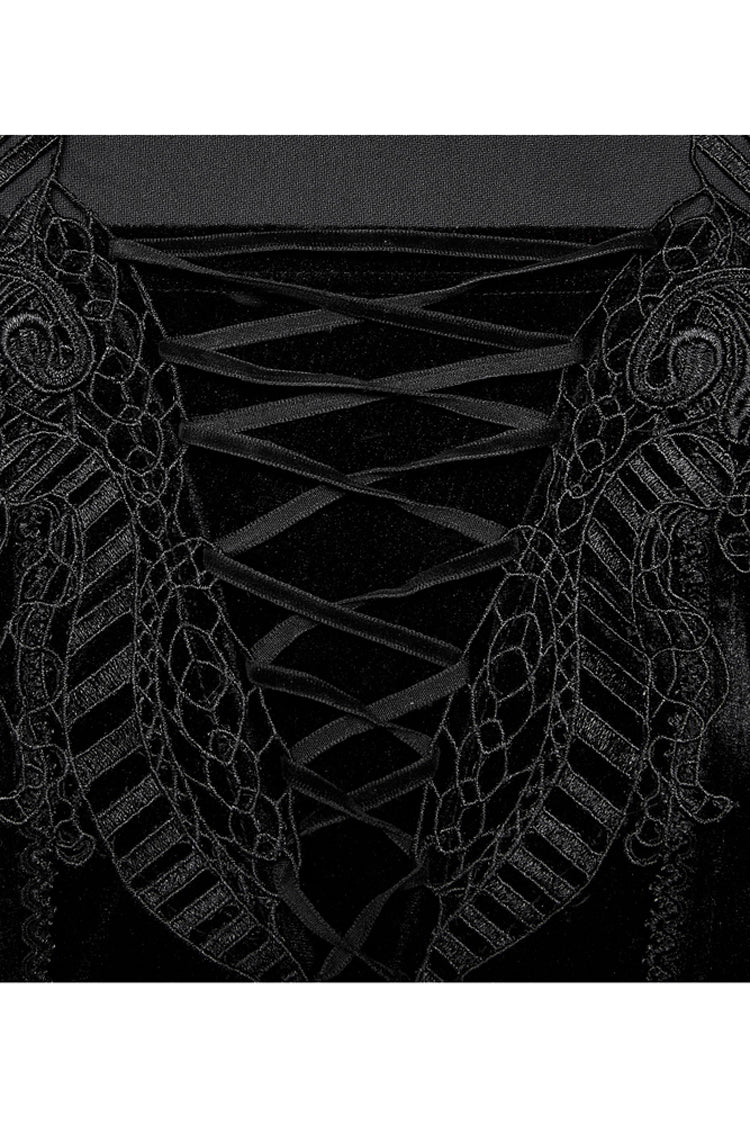 Black Gorgeous Velvet Fabric Embroidered Jacquard Neckline Irregular Hem Trumpet Sleeve Women's Gothic Dress - Product - 8