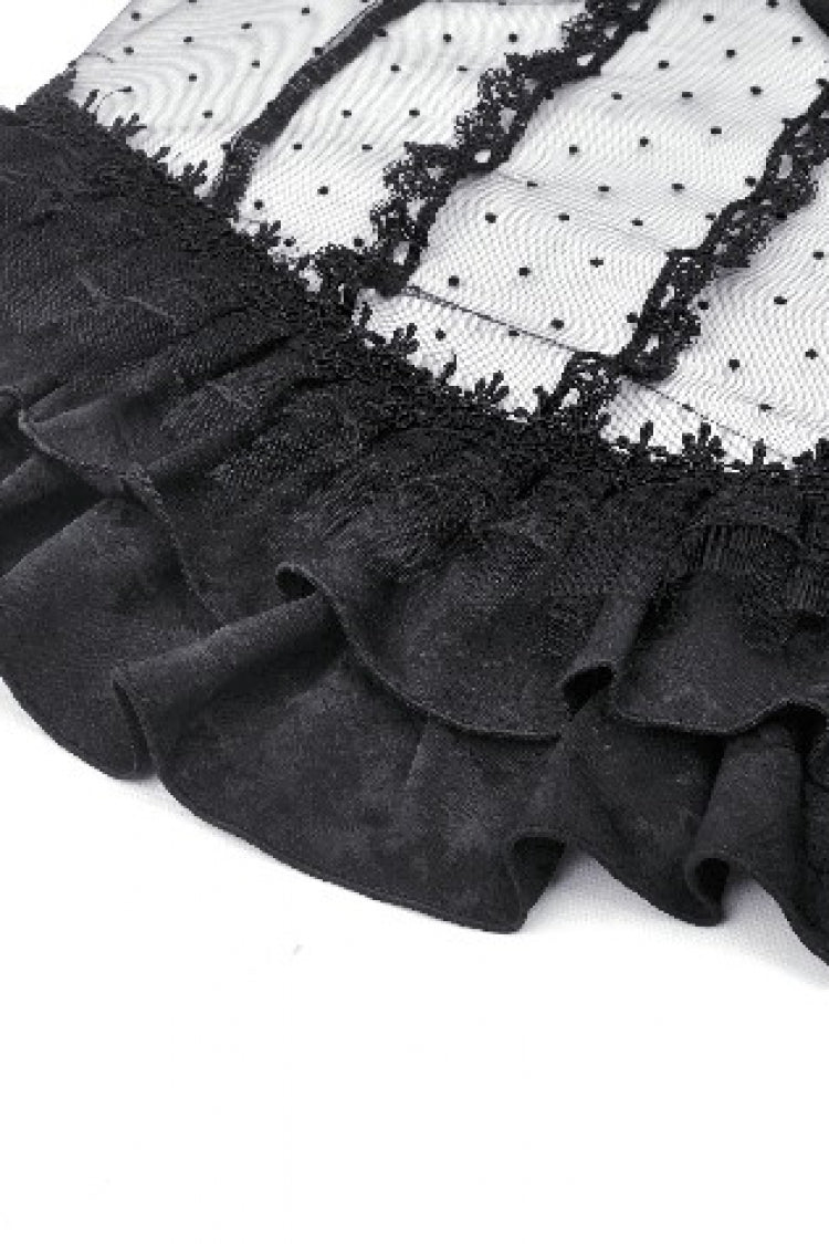 Black Spaghetti Straps Sheer Double-Layered Ruffled Lace Women's Gothic Top - Product - 14