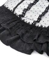 Black Spaghetti Straps Sheer Double-Layered Ruffled Lace Women's Gothic Top - Product - 14