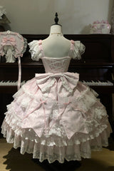 Pink [Eternal Floral Message] Square Collar Sleeveless Multi-Layered Hanayome Embroidered Bow Lace Sweet Lolita Jsk Dress - Product - 4