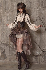 Brown Chest Straps Ruffle Irregular Detachable Tail Punk Lolita Dress - Product - 14