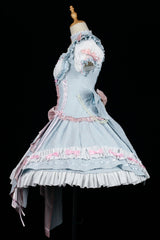[Spring Overture] Square Collar Short Sleeves Ruffle Cardigan Bowknot Lace Sweet Elegant Lolita Skirt Set 4 Colors - Product - 5