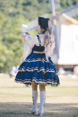 Dark Blue Three-section Cake Sleeveless Ribbon Sweet Lolita Tiered Dress - Product - 4