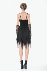 Black Sleeveless Mesh Spliced Studded Zipper Women's Punk Slip Dress - Product - 4