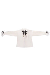 Black [Rabbit-Ear Meteorite] Stand Collar Long Sleeves Ruffled Embroidered Bow Gothic Ouji Lolita Shorts Vest Set - Top - 10
