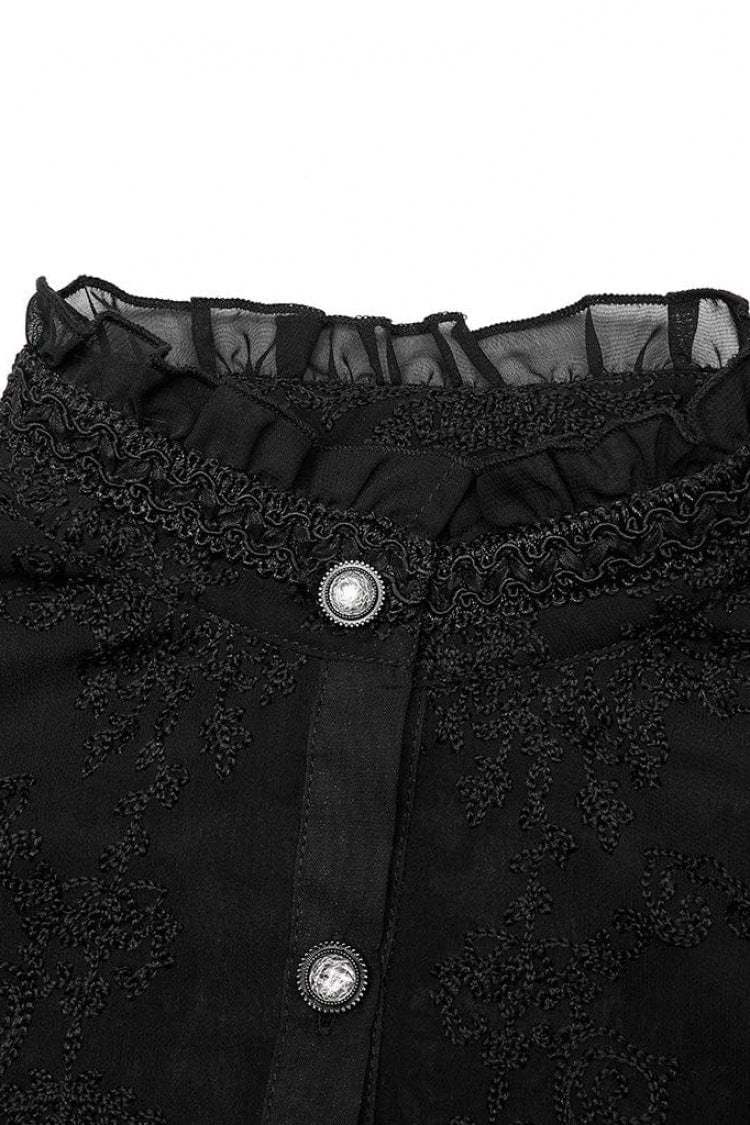 Stand Collar Long Puff Sleeves Embroidery Womens Gothic Blouse 2 Colors - Product - 9
