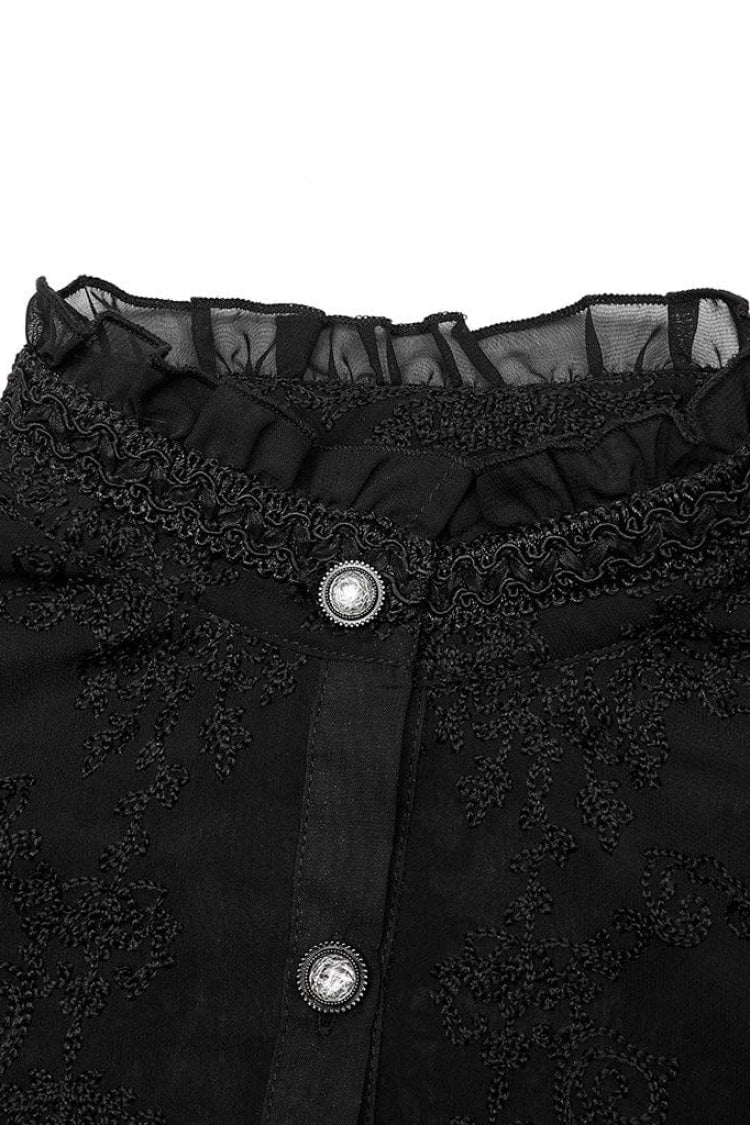 Stand Collar Long Puff Sleeves Embroidery Womens Gothic Blouse 2 Colors - Product - 9