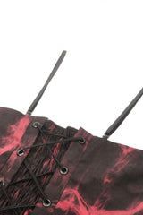 Black/Red Tie-dyed Lace-Up Irregular Ruched Women's Gothic Overbust Corset - Product - 17