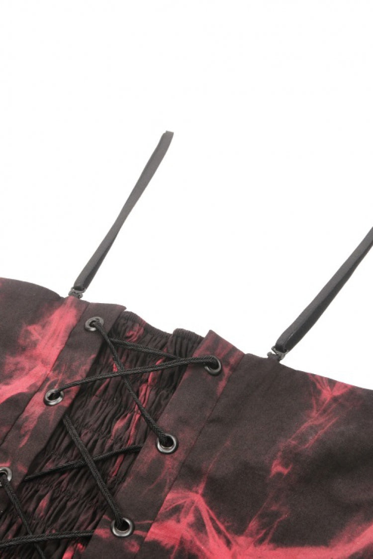 Black/Red Tie-dyed Lace-Up Irregular Ruched Women's Gothic Overbust Corset - Product - 17