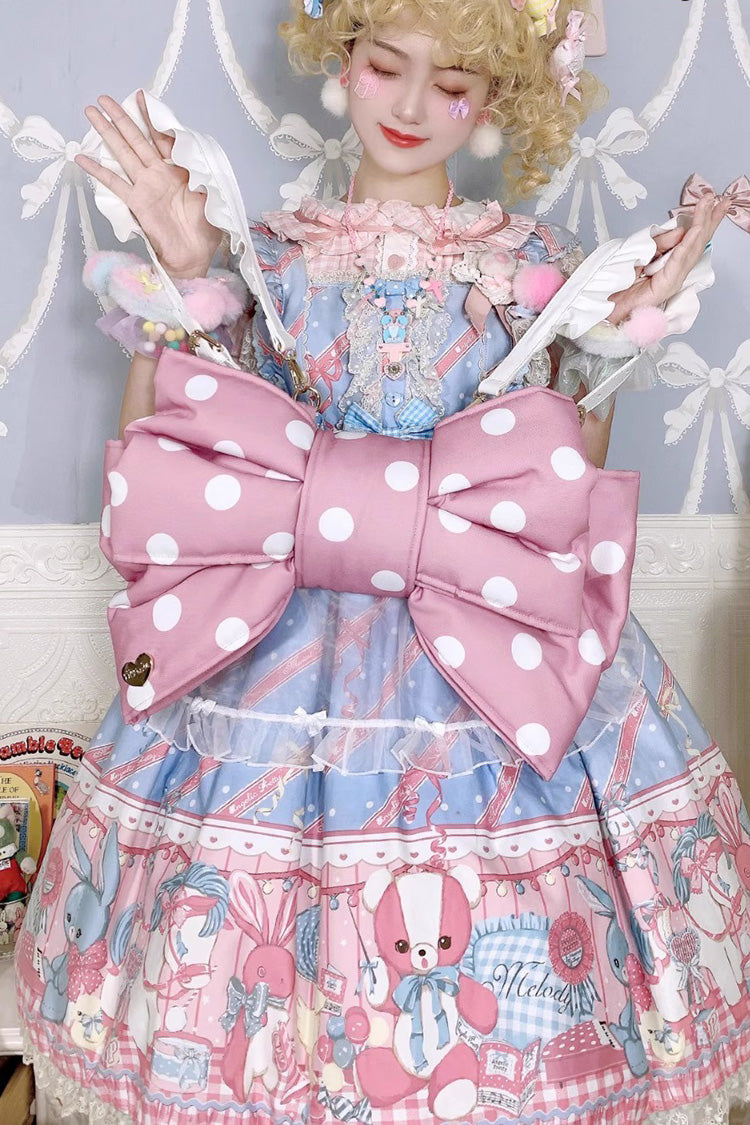 Pink/White Polka Dot Print Bowknot Shaped Sweet Lolita Backpack - Pink/White - 6