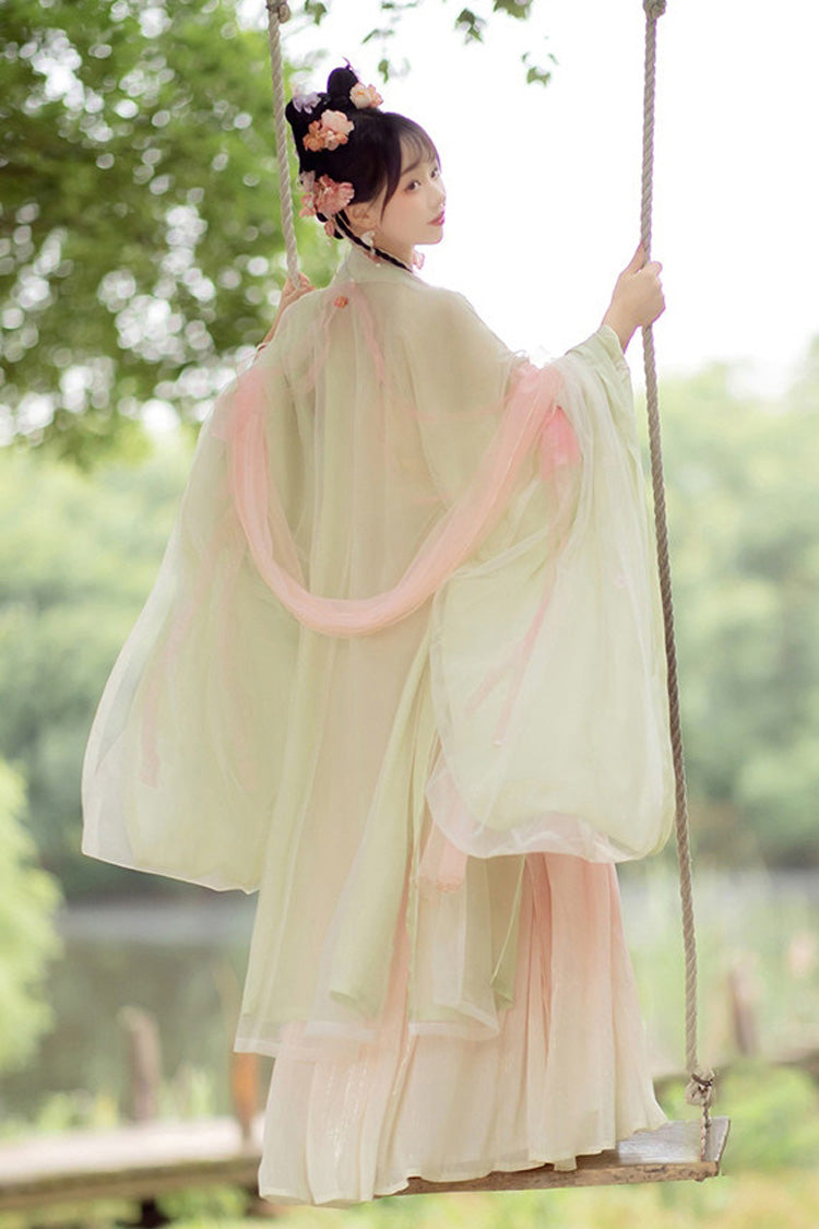 Original Chinese Han Elements Ancient Double Layer Long Sleeves Sweet Hanfu Dress Full Set - Product - 10