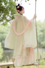 Original Chinese Han Elements Ancient Double Layer Long Sleeves Sweet Hanfu Dress Full Set - Product - 10