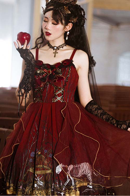 Red Rotten Forest Chiffon Gothic Lolita JSK Dress - Product - 3