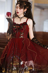 Red Rotten Forest Chiffon Gothic Lolita JSK Dress - Product - 3