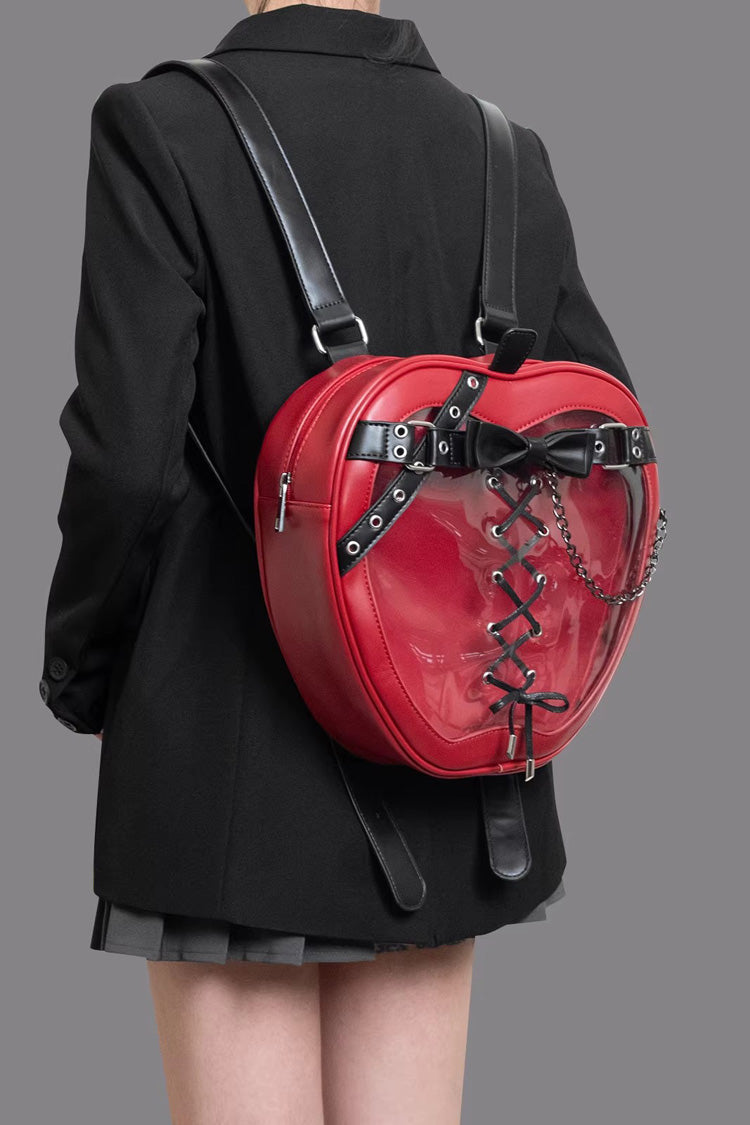 Red Bow Lace-Up Chain-Decorated Gothic Lolita Apple Itabag - Red - 2