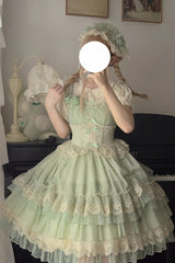 Green Multi-layer Annie's Tea Party Ruffle Hanayome Sweet Lolita Jsk Dress - Product - 2