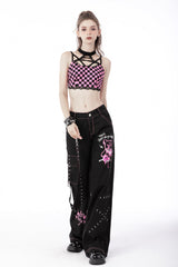 Black Dangerous Bear Chain-Decorated Women's Grunge Bell Bottom Pants - Product - 8