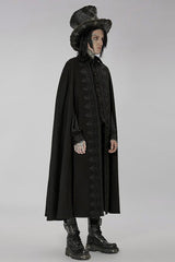 Black Punk Stand Collar Front Lacework Decorate Side Slit Long Men's Cloak - Product - 3
