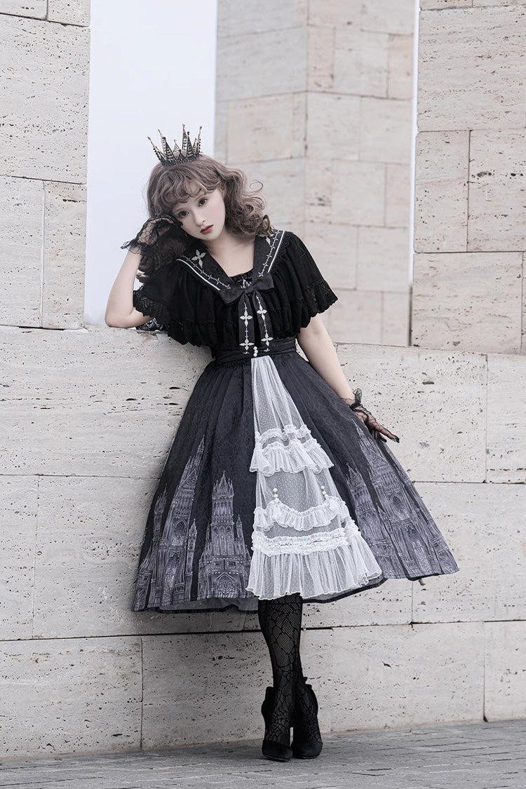 Black Sleeveless Print Lace Gothic Vintage Princess Lolita Jsk Dress - Product - 6