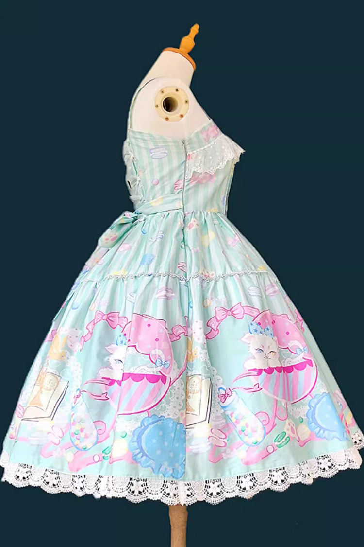 Green [Macaron Dolly House] Sleeveless Print Bowknot Sweet Lolita Jsk Dress - image 2