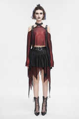 Red Off Shoulder Buckle Sheer Crop Women's Gothic Shirt - Product - 4