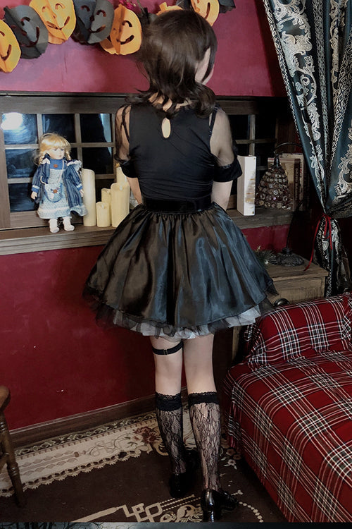 Black V Collar Demon Witch Gothic Lolita Dress Full Set - Product - 5