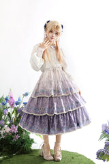 Purple [Moonlight Iris] Triple-Layered Print Ruffle Embroidery Lace Sweet Lolita Skirt - Product - 2