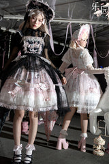 Pink/Blue [Pegasus Park] Multi-Layered Print Ruffle Bowknot Lace Sweet Gorgeous Lolita Jsk Dress - Product - 8