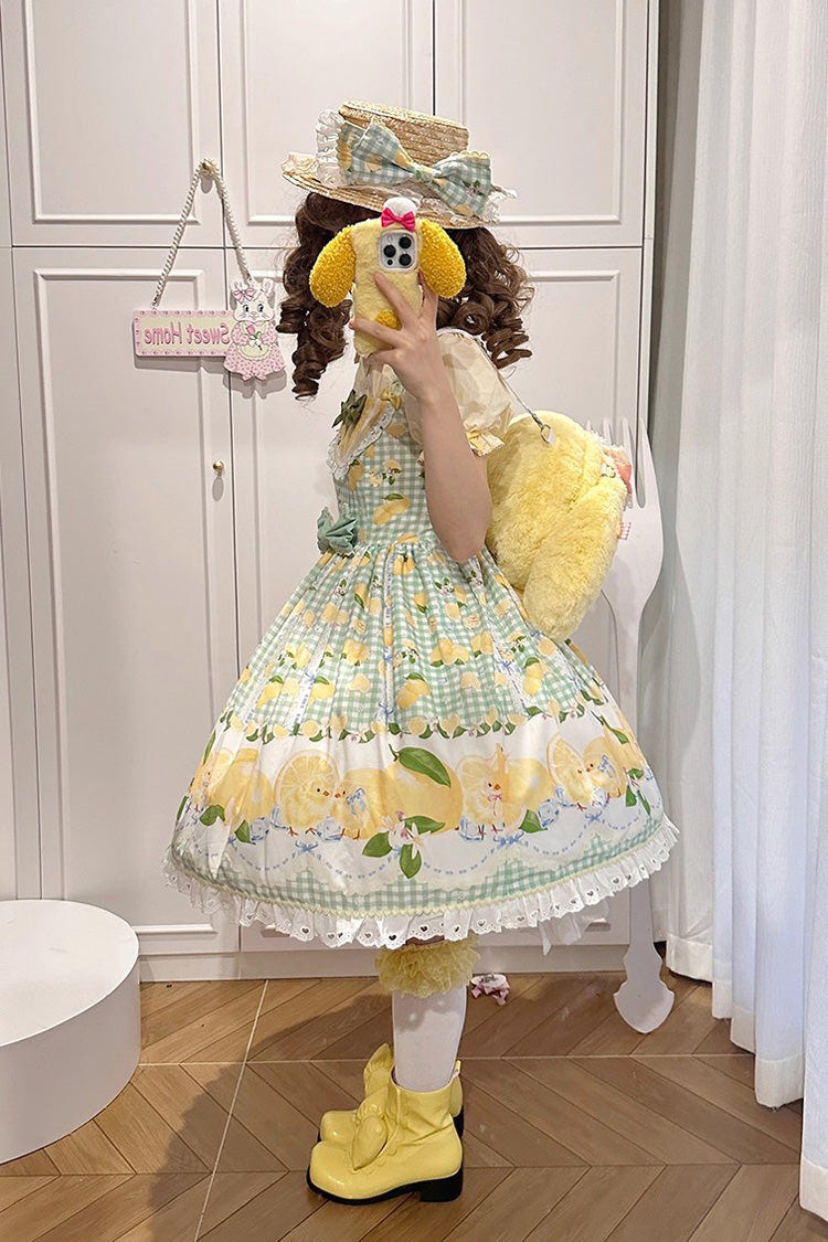 Green [Lemon Chicken] Print Ruffle Bowknot Lace Sweet Lolita Jsk Dress - Product - 11