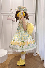 Green [Lemon Chicken] Print Ruffle Bowknot Lace Sweet Lolita Jsk Dress - Product - 11
